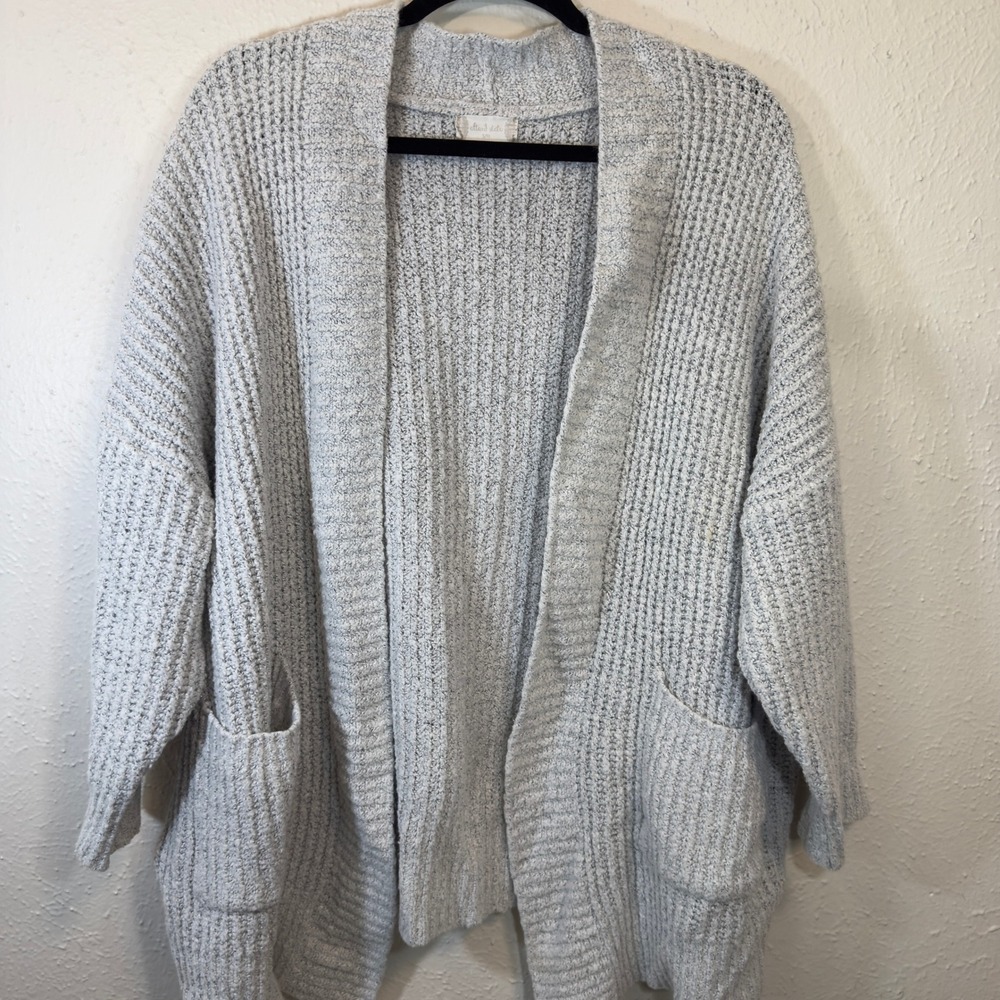 Altar'd State Women Gray Marled Ribbed Open Front Cardigan Sweater Pockets S/M